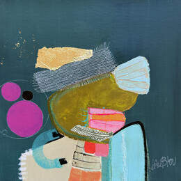 Painting Attirance nocturne by Lau Blou | Painting Abstract Acrylic, Cardboard, Gluing, Gold leaf, Pastel Minimalist, Pop icons