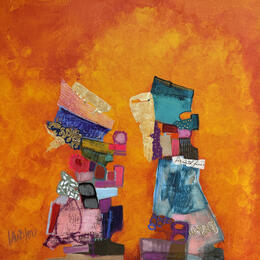 Painting Les grandes battantes by Lau Blou | Painting Abstract Acrylic, Cardboard, Gluing, Gold leaf, Pastel Portrait