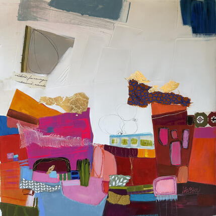 Pintura La grotte de l'écrivain por Lau Blou | Pintura Abstracto Acrílico, Cartón, Collage, Hoja de oro, Pastel Paisajes