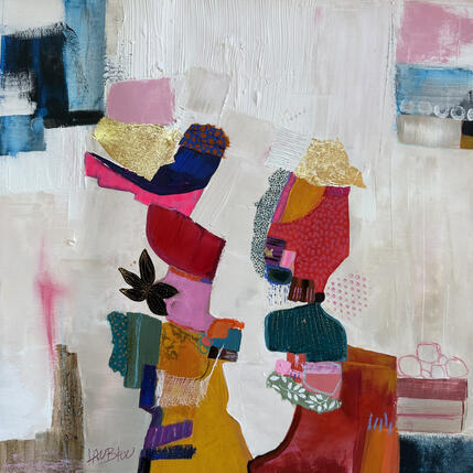 Pintura Les pleurs d'amour por Lau Blou | Pintura Abstracto Acrílico, Cartón, Collage, Hoja de oro, Pastel Retrato