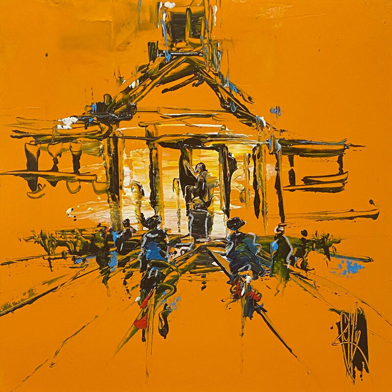 Peinture Juste là par Raffin Christian | Tableau Figuratif Urbain Huile