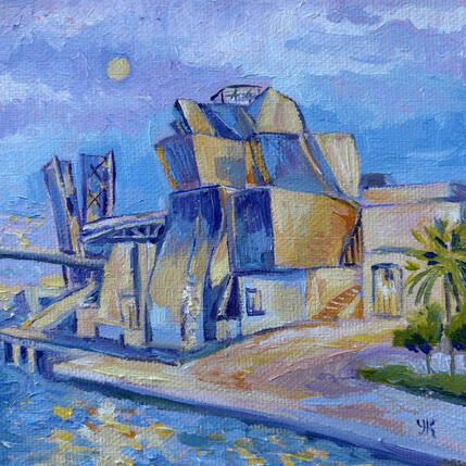 Painting El Museo Guggenheim by Kochevykh Yulia | Painting Impressionism Oil Architecture, Landscapes, Urban