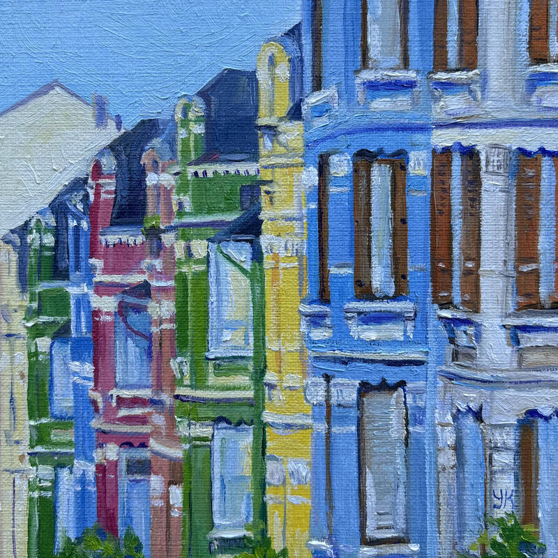 Painting Les maisons colorées by Kochevykh Yulia | Painting Figurative Landscapes Urban Architecture Oil