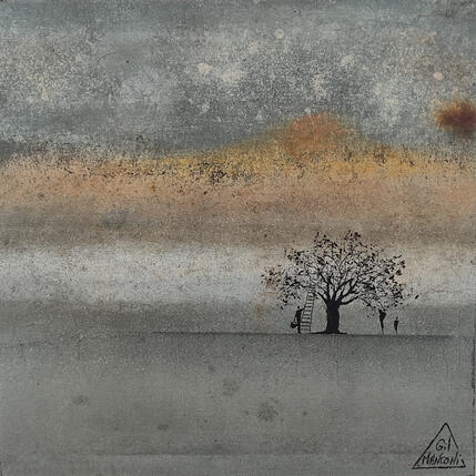 Painting Fabiola by Manconi Gil | Painting Subject matter Metal, Upcycling Landscapes