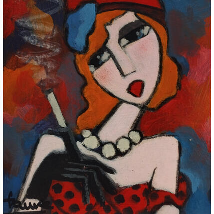 Painting Rousse a la cigarette by Fauve | Painting Figurative Acrylic, Oil Life style