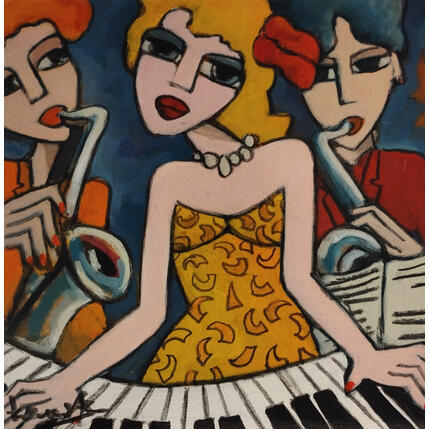 Peinture Le trio par Fauve | Tableau Figuratif Acrylique, Huile Scènes de vie