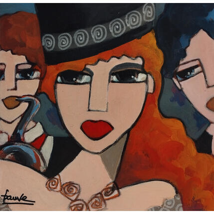Painting Les 3 amis by Fauve | Painting Figurative Acrylic, Oil Life style