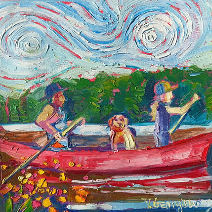 Painting Sliding on the lake by Georgieva Vanya | Painting Figurative Oil Landscapes
