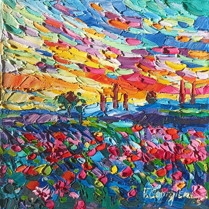 Painting Sunset rainbow  by Georgieva Vanya | Painting Figurative Oil Landscapes