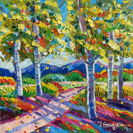 Painting Golden fall and the light  by Georgieva Vanya | Painting Figurative Oil Landscapes