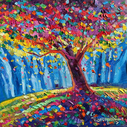 Painting Golden tree in the forest by Georgieva Vanya | Painting