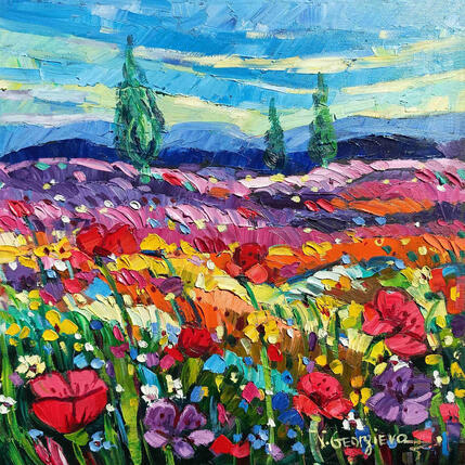 Painting Colourful Joy in the Mountain  by Georgieva Vanya | Painting Figurative Oil Landscapes