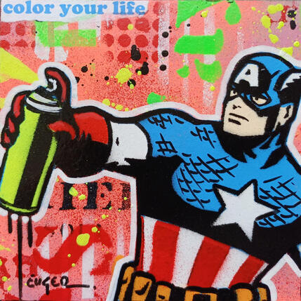 Painting COLOR YOUR LIFE by Euger Philippe | Painting Pop-art Acrylic, Cardboard, Gluing Pop icons