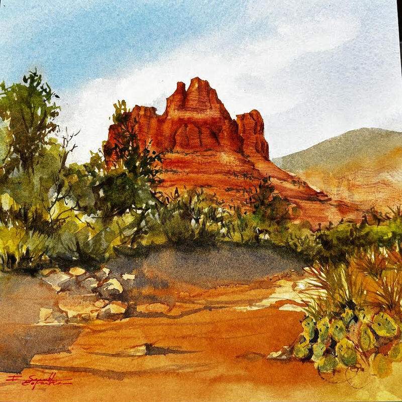 Painting Sedona 153 by Seruch Capouillez Isabelle | Painting Figurative Urban Watercolor