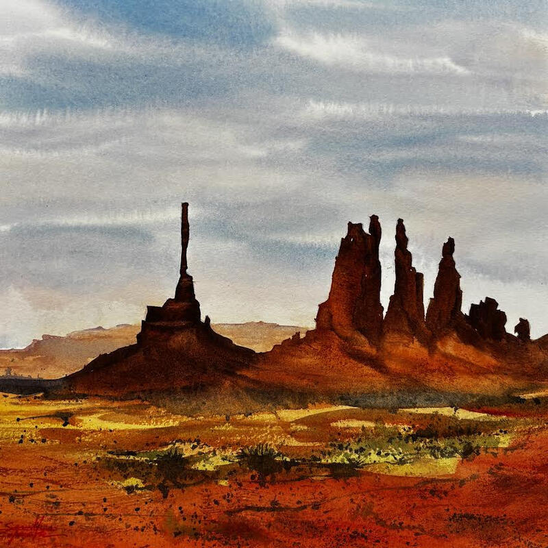 Painting Sedona 152 by Seruch Capouillez Isabelle | Painting Figurative Urban Watercolor