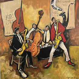 Painting Jazz Night Festival by Signamarcheix Bernard | Painting Naive art Acrylic, Ink, Pastel