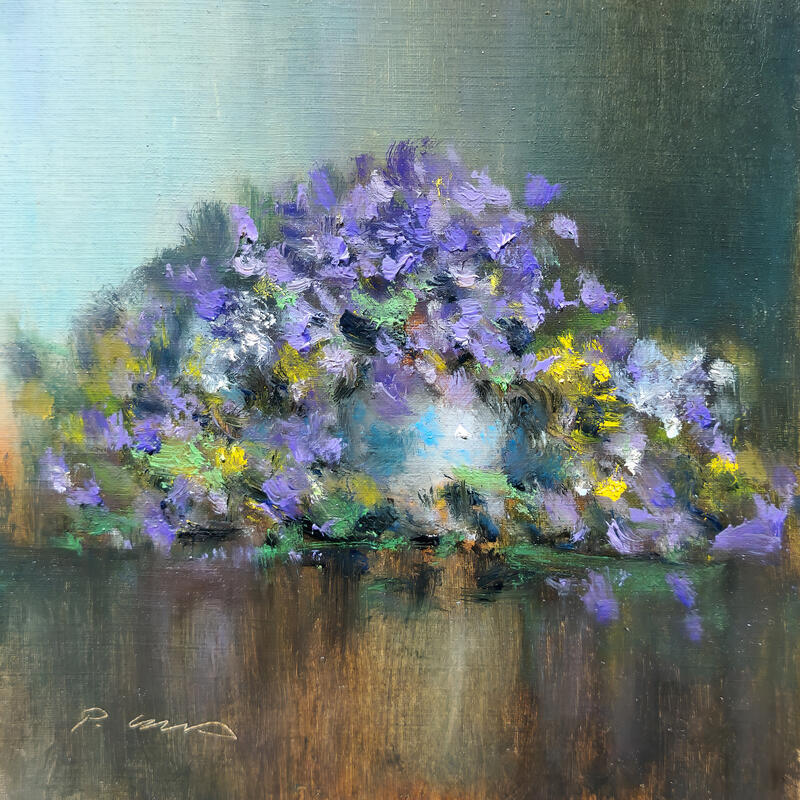 Painting Violettes by Giroud Pascal | Painting Figurative Still-life Oil