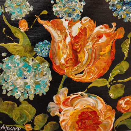 Pintura Hydrangeas, Tulips and Rose por Amblard Florence | Pintura Impressionism Acrílico Iconos pop, Naturaleza, Paisajes