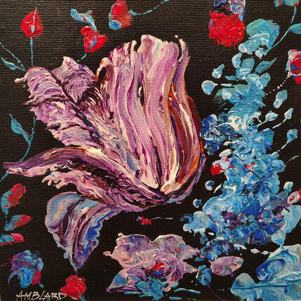 Pintura Tulipe et fleurs bleues por Amblard Florence | Pintura Impressionism Acrílico Naturaleza, Paisajes