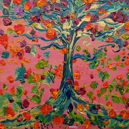 Pintura Arbre de vie sur fond rose or por Amblard Florence | Pintura