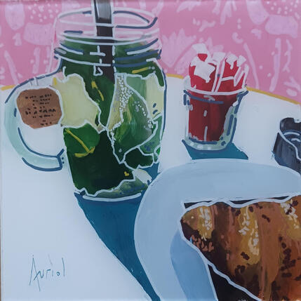 Painting Il se demandait comment manger son croissant by Auriol Philippe | Painting Figurative Acrylic, Plexiglass, Posca Still-life