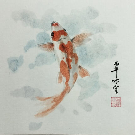 Painting Koi carp 1 by Du Mingxuan | Painting Figurative Ink, Watercolor Animals