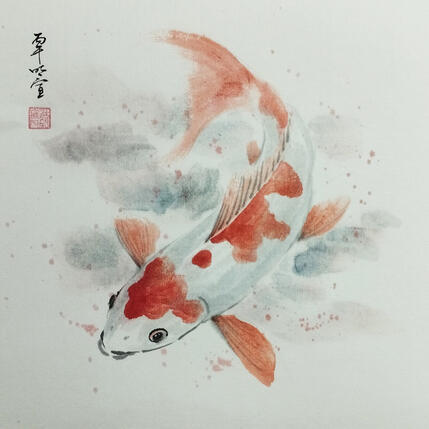 Painting Koi carp 3 by Du Mingxuan | Painting Figurative Ink, Watercolor Animals, Pop icons
