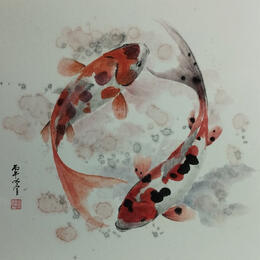 Gemälde Koi carps 5 von Du Mingxuan | Gemälde