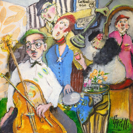 Painting Amitiés musicales by Garilli Nicole | Painting Figurative Acrylic Life style