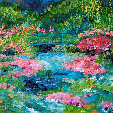 Peinture Jardin d'eau fleuri par Amblard Florence | Tableau
