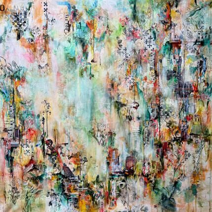 Painting See you tomorrow by Bergeron Marie-Josée | Painting Surrealism Acrylic, Gluing