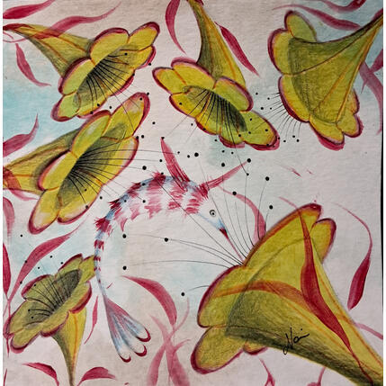 Painting La sfinge colibri e i fiori verdi  by Nai | Painting Surrealism Acrylic, Gluing