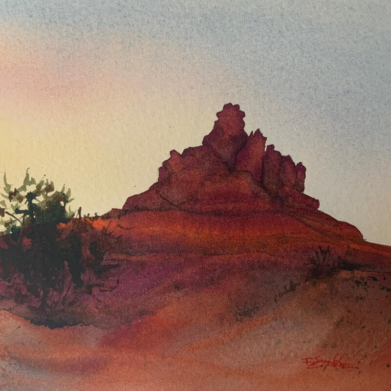 Peinture Sedona 330 par Seruch Capouillez Isabelle | Tableau Figuratif Paysages Urbain Nature Aquarelle