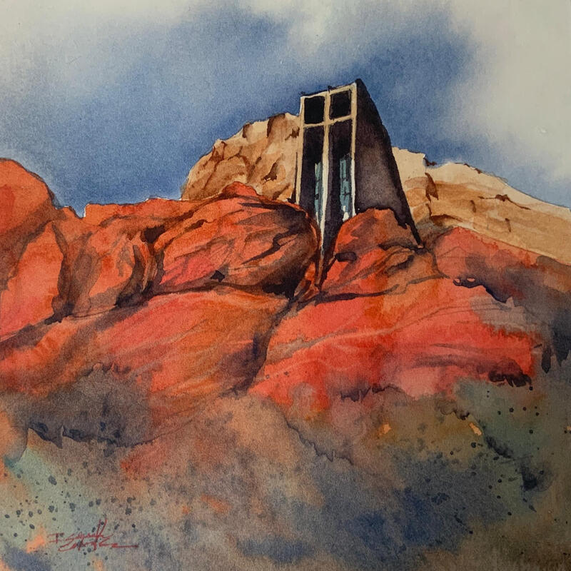 Peinture Sedona 332 par Seruch Capouillez Isabelle | Tableau Figuratif Paysages Urbain Nature Aquarelle