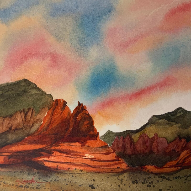 Peinture Sedona 334 par Seruch Capouillez Isabelle | Tableau Figuratif Paysages Urbain Nature Aquarelle