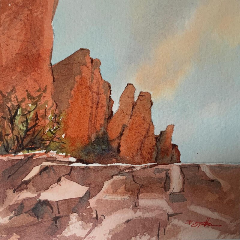 Peinture Sedona 336 par Seruch Capouillez Isabelle | Tableau Figuratif Paysages Urbain Nature Aquarelle
