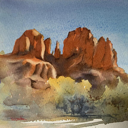 Peinture Sedona 337 par Seruch Capouillez Isabelle | Tableau Figuratif Aquarelle Nature, Paysages, Urbain