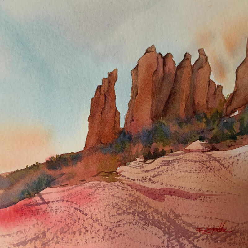 Peinture Sedona 338 par Seruch Capouillez Isabelle | Tableau Figuratif Paysages Urbain Nature Aquarelle
