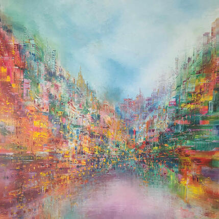 Painting Ville Arc-en-ciel by Levesque Emmanuelle | Painting