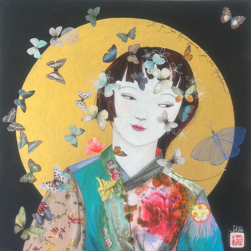 Gemälde JE SUIS PAPILLON von Rebeyre Catherine | Gemälde Naive Kunst Acryl