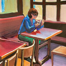 Peinture La lectrice en bleu  par Alice Roy | Tableau
