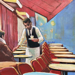 Peinture Le garçon de café en terrasse par Alice Roy | Tableau