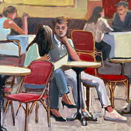 Peinture Le couple en terrasse  par Alice Roy | Tableau