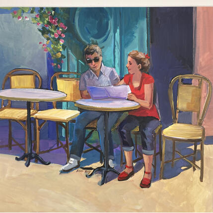 Gemälde La carte  von Alice Roy | Gemälde Figurativ Acryl Alltagsszenen