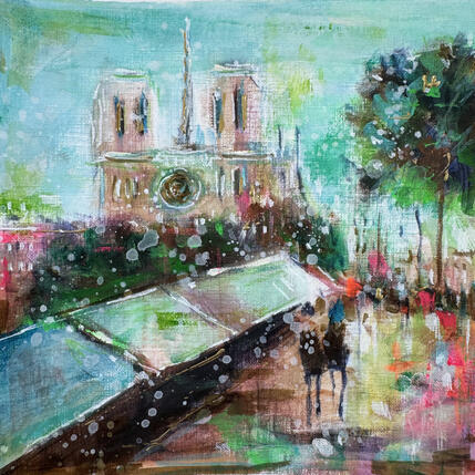 Peinture Notre Dame au printemps par Solveiga | Tableau