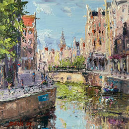 Peinture the light returns to Amsterdam par Rodrigues Bené | Tableau Figuratif Acrylique Urbain