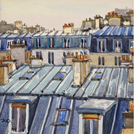 Gemälde Les Toits von Decoudun Jean charles | Gemälde Figurativ Aquarell Urban