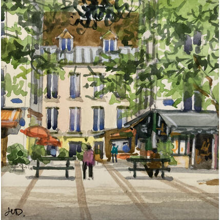 Gemälde Place Saint Catherine von Decoudun Jean charles | Gemälde Figurativ Aquarell Urban