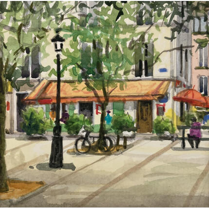 Painting Café restaurant dans le Marais by Decoudun Jean charles | Painting Figurative Watercolor Urban
