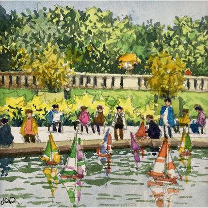 Painting Détente au jardin du Luxembourg by Decoudun Jean charles | Painting Figurative Watercolor Urban